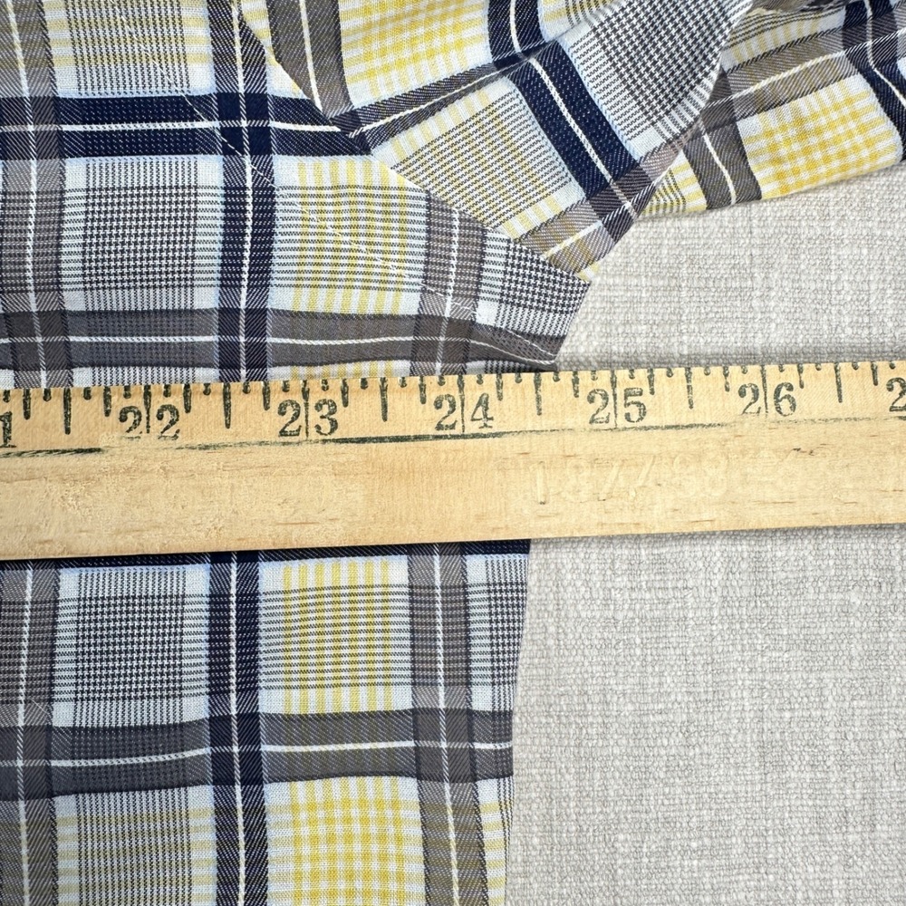 Thomas Dean Button Down Mens Large Yellow Grey Plaid Pima Cotton Long Sleeve - Picture 12 of 13